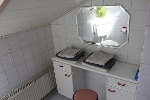 a bathroom with a sink and a mirror at Ferienhof Pöhlmann in Wunsiedel