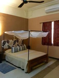 巴馬科的住宿－Auberge Djamilla，一间卧室配有一张带天蓬的床