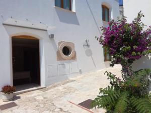 a white building with a window and flowers on the side at La Casa di Gino in San Nicola