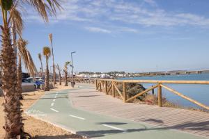 una acera junto a la playa con palmeras en MRZ Rentals Barbate Playa, en Barbate