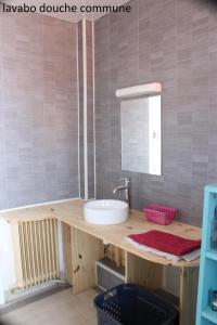 a bathroom with a sink and a mirror at Hôtel le Dervois in Montier-en-Der