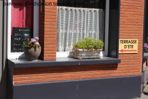 モンティエ・アン・デにあるHôtel le Dervoisの窓枠に鉢植えの植物が2本ある窓