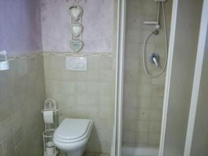 a small bathroom with a toilet and a shower at Rome and the Beach Chianti in Ladispoli