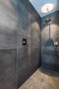 a bathroom with a shower stall with a wall at Hotel Beila in Bilzen