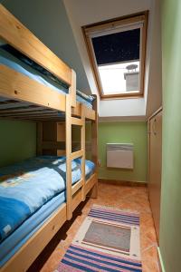 a bedroom with two bunk beds and a window at Zidanica Meglič - Vineyard cottage Meglič in Trebnje