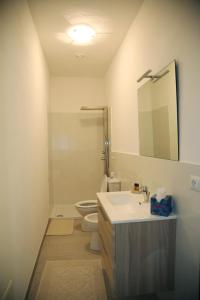 ein Badezimmer mit einem Waschbecken, einem WC und einem Spiegel in der Unterkunft DOLCE VITA in Tempio Pausania