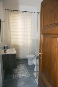 ein Bad mit einem WC, einem Waschbecken und einer Tür in der Unterkunft DOLCE VITA in Tempio Pausania