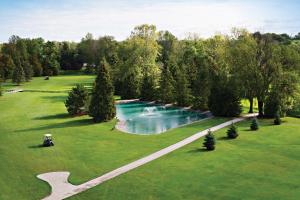 an aerial view of a pond in a park at Oakwood Resort in Grand Bend