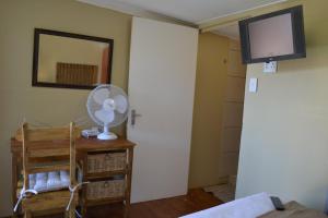 Zimmer mit einem Ventilator und einem TV an der Wand in der Unterkunft Leago Guesthouse in Bloemfontein