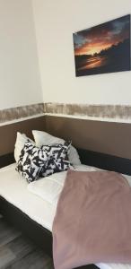 ein Bett mit zwei Kissen darauf in einem Zimmer in der Unterkunft Hahnenklee Ferienpark 7-611 in Goslar