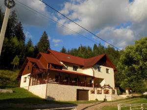 une maison avec un toit rouge dans l'établissement Pensiunea agroturistică Casa Brădeana, à Albac