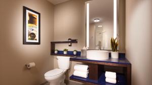 a bathroom with a white toilet and a sink at GLo Best Western Nashville Airport in Nashville +13 photos