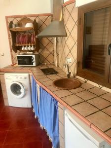 cocina con lavadora y fregadero en Alojamiento Rural '' Los Ciruelillos'', en Trevélez