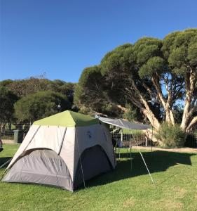 a tent in a field with trees in the background at BIG4 Bunbury Riverside Holiday Park in Eaton