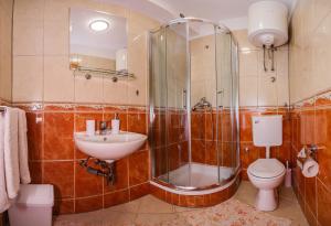 a bathroom with a shower and a toilet and a sink at Villa Milena in Trogir +18 photos