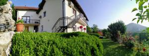 a house with a hedge in front of a building at Apartments Ina in Rogaška Slatina