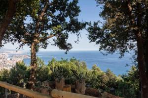a view of the ocean from a hill with trees at La BRIGNA B&B Il bosco sul mare in Genoa