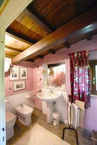 Baño rosa con lavabo y aseo en La casa delle rose, en Otricoli