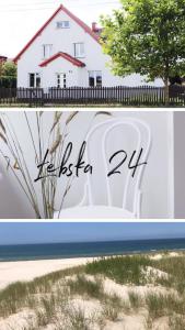 a collage of two pictures of a house and a beach at Pokoje Łebska 24 in Łeba