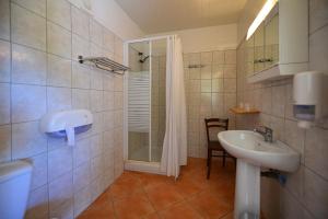卡尼亞諾的住宿－尤帕特利亞庫酒店，一间带水槽和淋浴的浴室