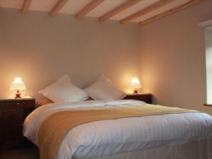 um quarto com uma cama grande e 2 candeeiros em A l'ombre du verger em Breitenau