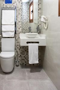 a bathroom with a white toilet and a sink at Pensión Laurel in Logroño