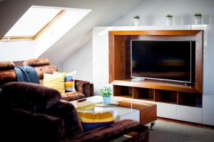 A television and/or entertainment centre at Apartamentos Villa Zoila Baiona
