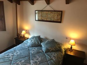 1 dormitorio con 1 cama y 2 lámparas en las mesas en Casa Elena, en Arriondas