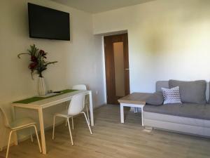 a living room with a couch and a table at Apartmám na náměstí II in Opočno