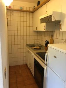 a small kitchen with a sink and a refrigerator at Casa Spizzar in Valdidentro