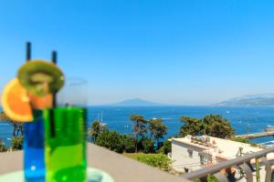uma vista para o oceano a partir de uma varanda em AQUAMARINE Relaxing Capri Suites em Capri
