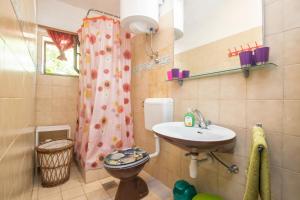 a bathroom with a sink and a toilet and a shower at Apartment Sanka in Gdinj