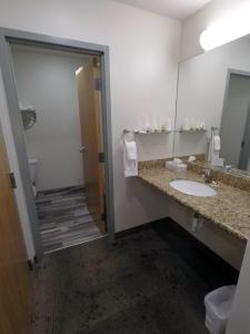 a bathroom with a sink and a mirror at Bumbleberry Inn in Springdale