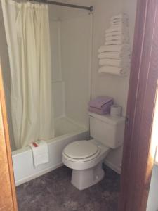 a bathroom with a toilet and a tub and a shower at Lazy U Motel in Rapid City