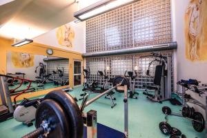 a gym with several treadmills and weights at Piramida Park Hotel & Wellness in Tychy
