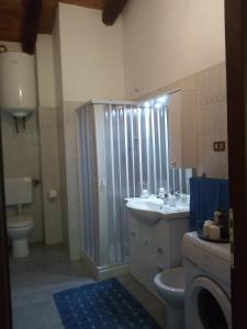 uma casa de banho com um chuveiro, um lavatório e um WC. em Casa per vacanze in Meana di Susa em Meana di Susa