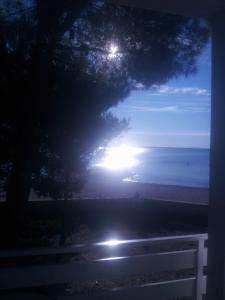 a view of the ocean at night from a fence at Camp Sita in Vir