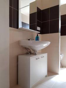 a bathroom with a white sink and a mirror at Penzion Cerhenice in Cerhenice