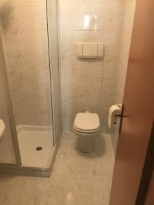 a small bathroom with a toilet and a shower at La cascata bianca in Riva del Garda
