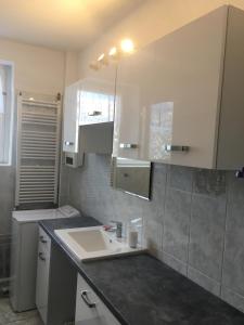 kuchnia ze zlewem i blatem w obiekcie Wygodny Apartament w mieście Gdynia