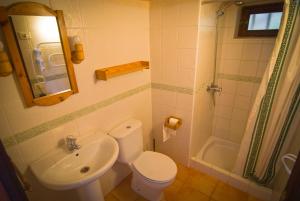 a bathroom with a toilet and a sink and a shower at Casa Rural Los Patos in Hermigua