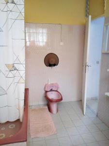 a bathroom with a pink toilet in a room at Chez Christian et Lydia in Le Moule