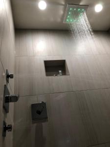 a shower with a shower head and a shower at Crystal Inn Downtown in Houston