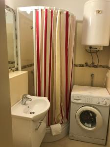 a bathroom with a sink and a washing machine at Apartment Sara M in Gajac