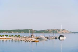a group of boats docked at a dock in the water at Karalis City Hotel in Pylos