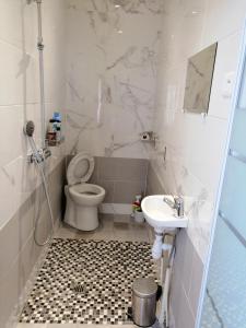 a bathroom with a toilet and a sink at Chambres d'Hôtes Chez Marilou in Aulnay-sous-Bois