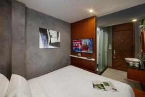 Televiisor ja/või meelelahutuskeskus majutusasutuses Hanoi La Selva Central Hotel & Spa