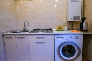 ウフタにあるApartments on Chibjuskom pereulkeのキッチン(洗濯機、シンク付)