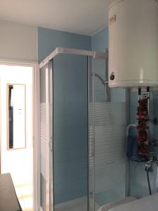 a shower with a glass door in a bathroom at Apartment Tanja in Vela Luka