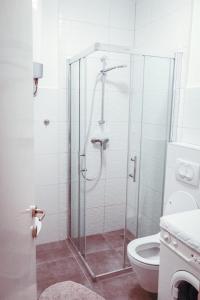 a shower stall in a bathroom with a toilet at Apartment Dream of Split in Split